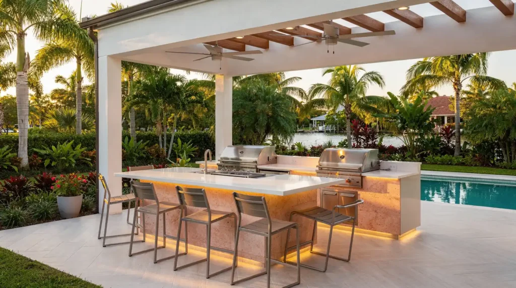 Fort Lauderdale's landscape character is lush, coastal, and dynamic, shaping outdoor kitchen material choices.; Local