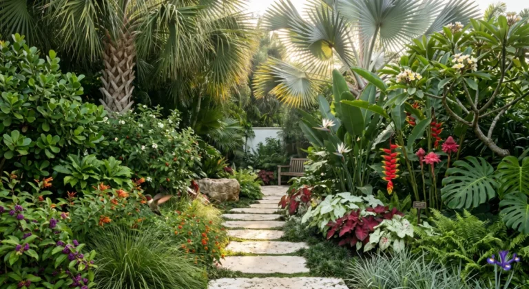 Native and tropical garden path landscaping in Fort Lauderdale, FL