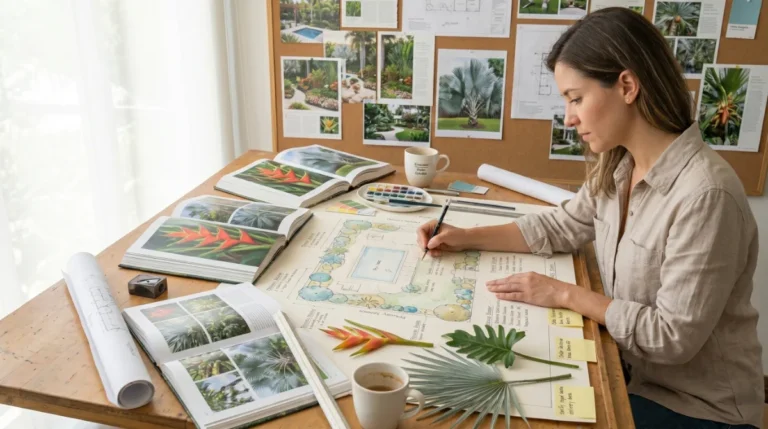 Landscape designer drawing a planting plan for a Fort Lauderdale home